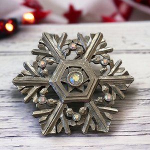 Lia Sophia Silvertone Snowflake Brooch Pin with Rhinestones (Winter, Christmas)